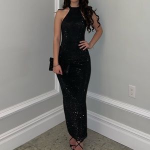 Oh Polly Sarita EMBELLISHED HALTER NECK LOW BACK EVENING GOWN